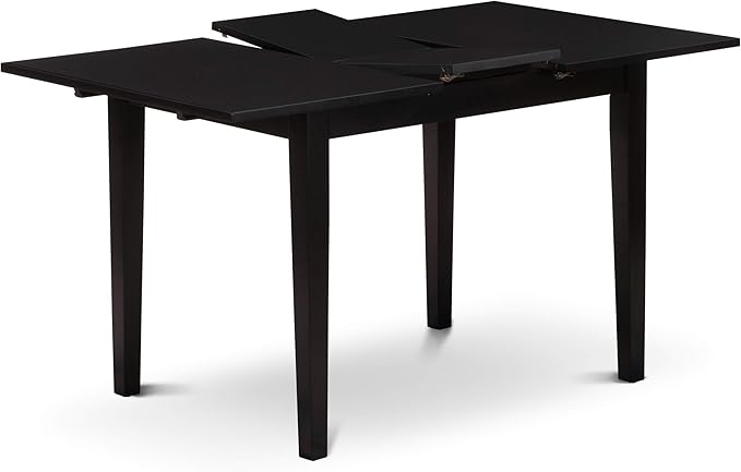 East West Furniture NODA5-BLK-C 5 Piece Dining Room Table Set Includes a Rectangle Kitchen Table with Butterfly Leaf and 4 Linen Fabric Upholstered Dining Chairs, 32x54 Inch, Black - LeafyLoom