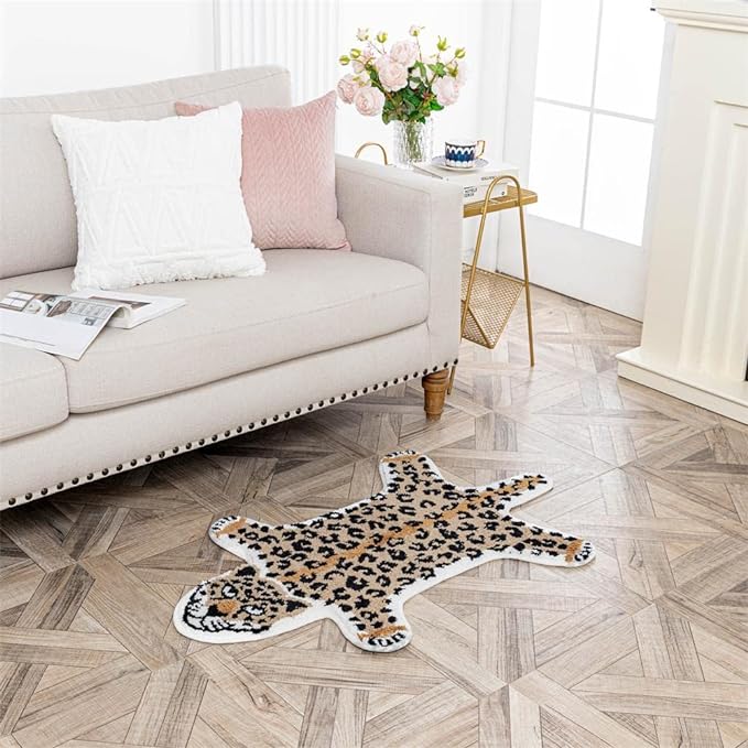 Leopard Shaped Rug Animals Bath Mat Rug Non-Slip Cute Bathroom Door Mat for Bathroom Kitchen Bedroom Cartoon Shower Rug for Bathroom Tub Soft Bathtub Mat Home Decor Brown - LeafyLoom