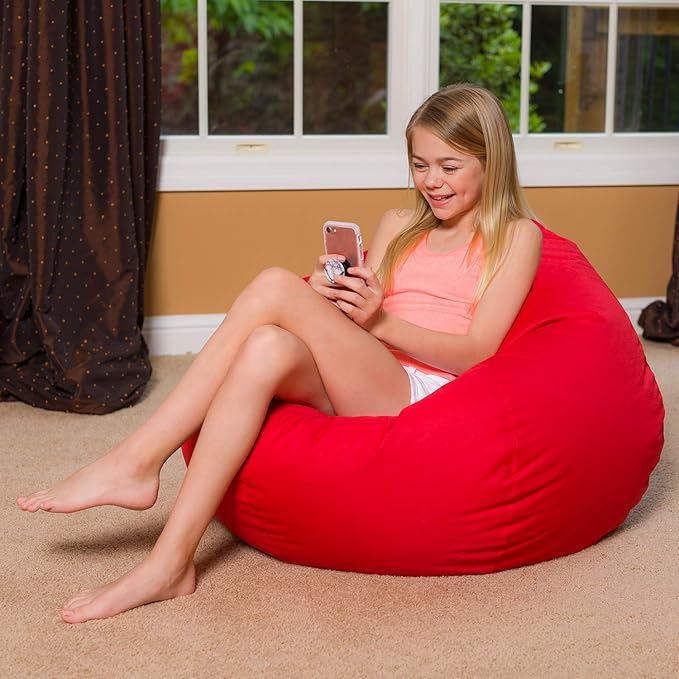 Posh Creations Bean Bag Chair for Kids, Teens, and Adults Includes Removable and Machine Washable Cover, Solid Red, 38in - Large - LeafyLoom