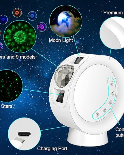 Star Projector Light, LED Night Light Colorful Starry Lamp with 9 Lighting Modes,Remote Control and Angle 300° Adjustment Galaxy Projection for Bedroom,Party,Home and Theater - LeafyLoom