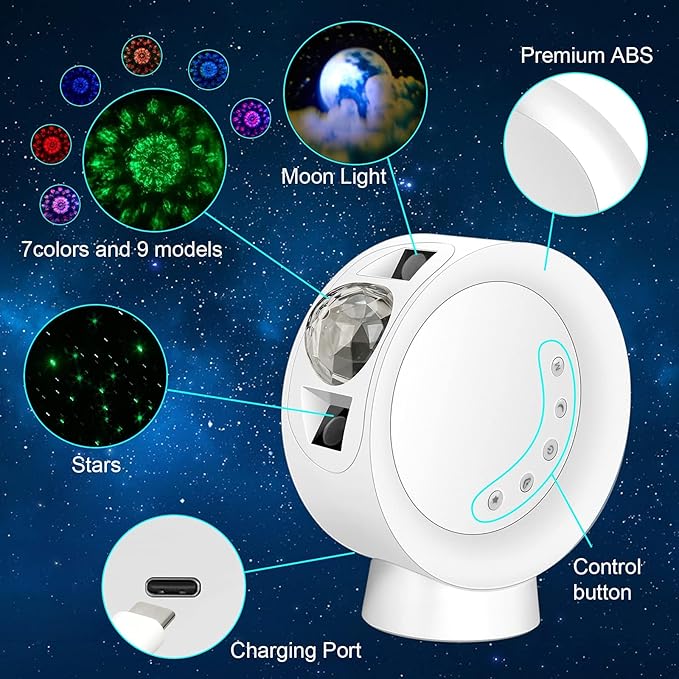 Star Projector Light, LED Night Light Colorful Starry Lamp with 9 Lighting Modes,Remote Control and Angle 300° Adjustment Galaxy Projection for Bedroom,Party,Home and Theater - LeafyLoom