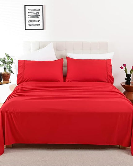 Whitney Home Textile King Sheet Set - 4 Piece Luxury Cooling Bed Sheets for King Size Bed, Silky Soft Sheets 16" Deep Pocket, Hotel Bedding Sheets and Pillowcases, Wrinkle Free Oeko-Tex Sheets - LeafyLoom