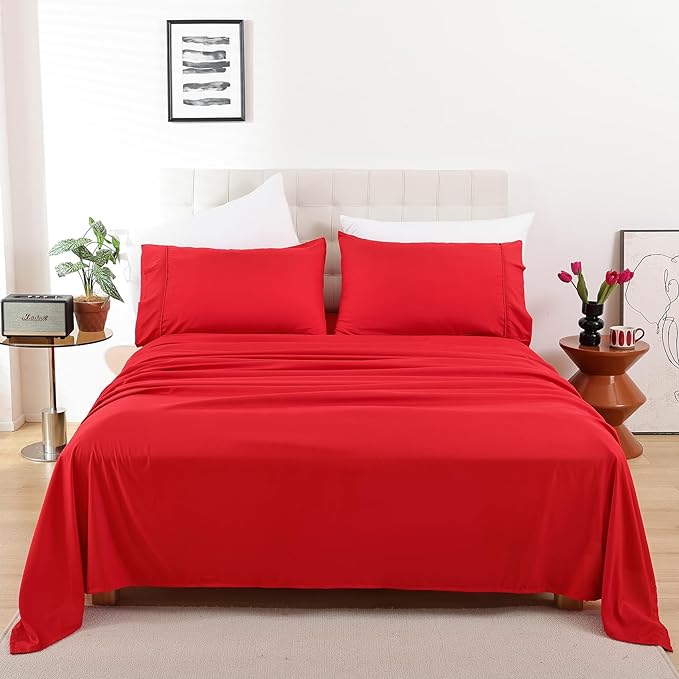 Full Sheet Set - 4 Piece Soft Breathable Bed Sheets for Full Size Bed, Extra Deep Pocket Lxuury Brushed Sheets, Cooling Hotel Bedding Sheets and Pillowcases, Wrinkle Free Oeko-Tex Sheets - LeafyLoom