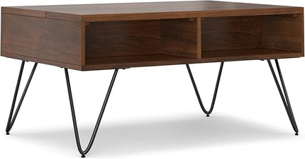 SIMPLIHOME Hunter 36 inch Wide Rectangle Industrial Small Lift Top Coffee Table in Walnut for The Living Room and Family Room - LeafyLoom