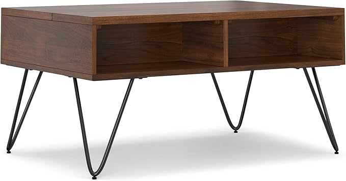 SIMPLIHOME Hunter 36 inch Wide Rectangle Industrial Small Lift Top Coffee Table in Walnut for The Living Room and Family Room - LeafyLoom
