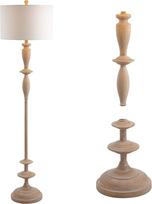 JONATHAN Y JYL3061A Aldrin 63.5" Resin LED Floor Lamp, Traditional, Transitional, Office, Living Room, Family Room, Dining Room, Bedroom, Hallway, Foyer, Brown Wood Finish - LeafyLoom