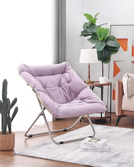 Tiita Comfy Saucer Chair, Soft Faux Fur Oversized Folding Accent Chair, Lounge Lazy Chair for Kids Teens Adults, Metal Frame Moon Chair for Bedroom, Living Room, Dorm Rooms - LeafyLoom