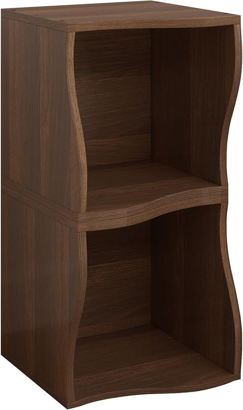 ECYIL Double Layered Independent Storage Rack, Full Circular Color Blocking Bookshelf, Suitable for Home, Office, Living Room, etc (walnut1) - LeafyLoom