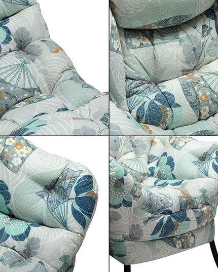 HollyHOME Modern Fabric Large Lazy Chair, Accent Oversized Comfy Reading Chair, Thick Padded Cozy Lounge Chair with Armrest, Steel Frame Leisure Sofa Chair for Living Room, Bedroom, Dorm, Fan Print - LeafyLoom