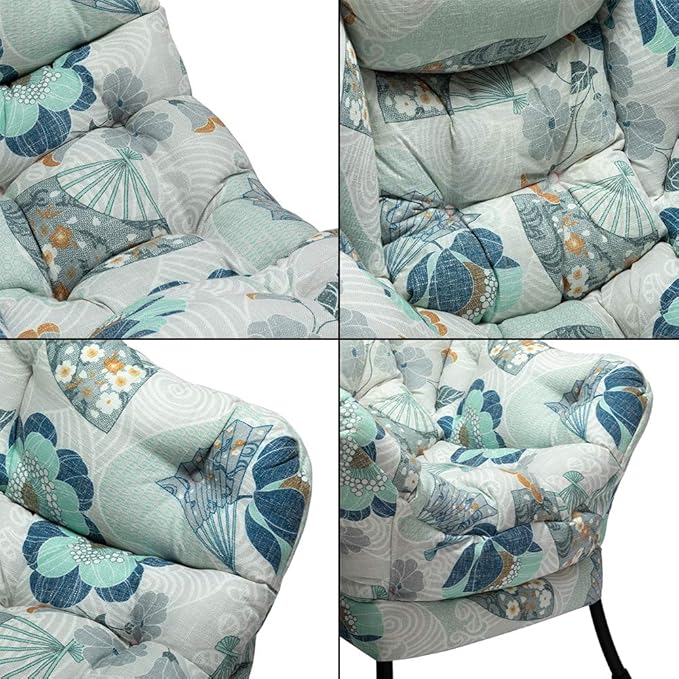 HollyHOME Modern Fabric Large Lazy Chair, Accent Oversized Comfy Reading Chair, Thick Padded Cozy Lounge Chair with Armrest, Steel Frame Leisure Sofa Chair for Living Room, Bedroom, Dorm, Fan Print - LeafyLoom