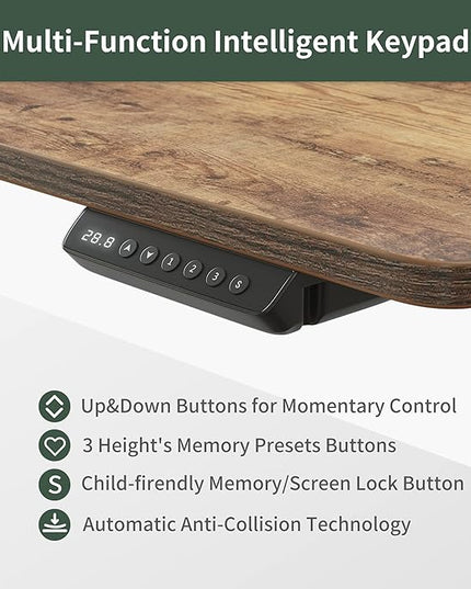 FEZIBO Standing Desk Adjustable Height with Drawers, 48 x 25 Inch Stand Up Desk with Storage Shelf, Electric Standing Desk with Storage Space, Rustic Brown Top/Black Frame - LeafyLoom