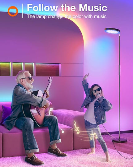 addlon RGB Floor Lamp, 2000LM LED Super Bright-Tall Standing with Alexa, App and Remote Control, Smart Modern Floor Lamp with Music Sync and 16 Million DIY Colors for Bedroom Living Room - LeafyLoom