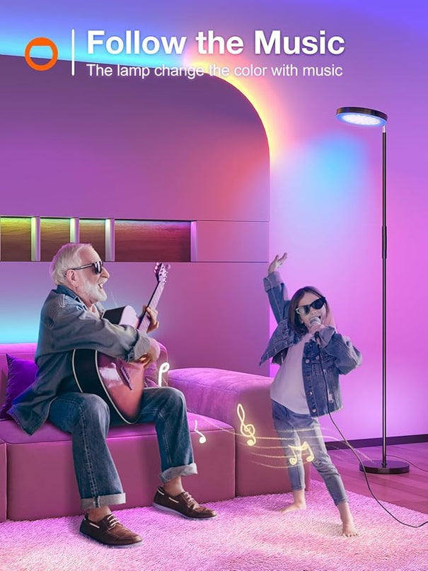 addlon RGB Floor Lamp, 2000LM LED Super Bright-Tall Standing with Alexa, App and Remote Control, Smart Modern Floor Lamp with Music Sync and 16 Million DIY Colors for Bedroom Living Room - LeafyLoom
