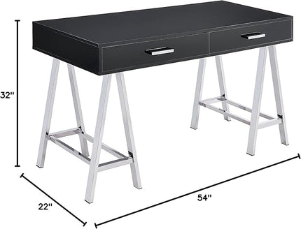 Acme Coleen 2-Drawer Metal Home Office Desk in Black and Chrome - LeafyLoom