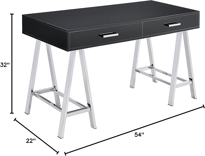Acme Coleen 2-Drawer Metal Home Office Desk in Black and Chrome - LeafyLoom
