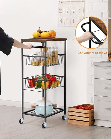 NORCEESAN Rolling Storage Cart 4 Tier Kitchen Cart on Wheels Metal Mobile Utility Cart with Storage Basket Shelf Bathroom Organizer Cart with Handle Pantry Trolley Cart with Tabletop for Home Office - LeafyLoom