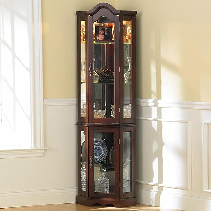 Home Decorators Collection Vitric Lighted Curio, 70" Hx21 Wx16 D, Mahogany - LeafyLoom