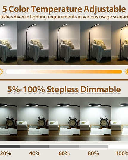 8X Magnifying Glass with Light and Stand, Krstlv 24" Flexible Gooseneck Magnifying Floor Lamp, 3-in-1 LED 5 Color Modes Stepless Dimmable Lighted Magnifier Hands Free for Close Work, Hobby, Esthetican - LeafyLoom