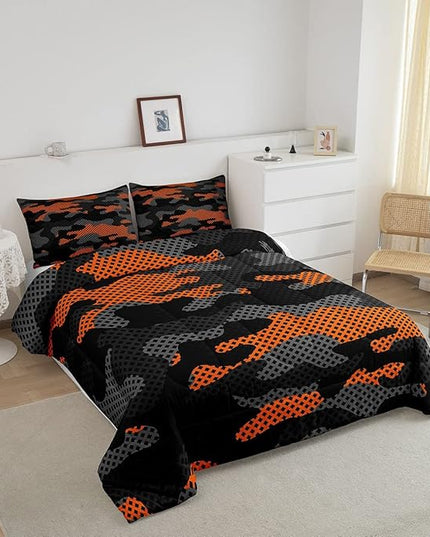Erosebridal Army Camouflage Comforter Set Queen Size Teens Adult Camo Bedding Set for Kids Boys Girls Colorful Pattern Decor Down Comforter Orange Black Grey Duvet Set Geometric Pattern Quilt Set - LeafyLoom