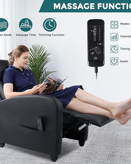 Recliner Chair for Adults, Massage Reclining Chair for Living Room, Adjustable Modern Recliners Chair, Home Theater Seating Single Sofa Recliner with Padded Seat Backrest (Deep Black) - LeafyLoom