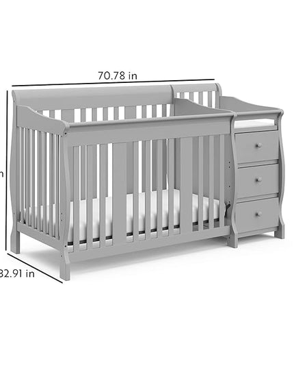 Storkcraft Portofino 5-in-1 Convertible Crib and Changer Combo (Pebble Gray) – Changing-Table with Storage Drawer, Converts to Toddler Full-Size Bed, Daybed - LeafyLoom