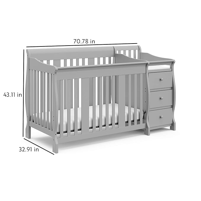 Storkcraft Portofino 5-in-1 Convertible Crib and Changer Combo (Pebble Gray) – Changing-Table with Storage Drawer, Converts to Toddler Full-Size Bed, Daybed - LeafyLoom