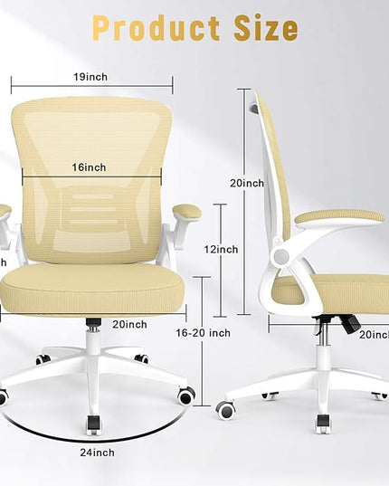 naspaluro Ergonomic Office Chair, Mid Back Desk Chair with Adjustable Height, Flip-Up Arms and Lumbar Support, Breathable Mesh Swivel Computer Chair for Home Study Working/Light Yellow - LeafyLoom