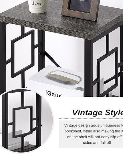 Small Bookshelf, 3 Tier Vintage Industrial Small Bookshelf for Small Spaces, Freestanding Open Shelf Bookcase, Versatile Bookshelf for Home Office, Bedroom & Living Room, Grey - LeafyLoom