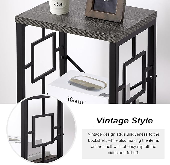 Small Bookshelf, 3 Tier Vintage Industrial Small Bookshelf for Small Spaces, Freestanding Open Shelf Bookcase, Versatile Bookshelf for Home Office, Bedroom & Living Room, Grey - LeafyLoom