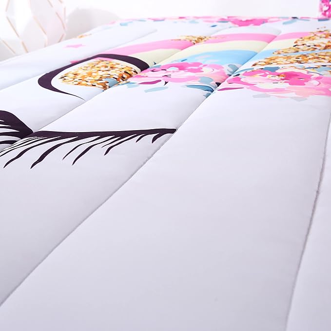 Unicorn Comforter Set 3pc Pink Flower Girl Unicorn Bedding Set for Teen Girls - LeafyLoom
