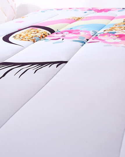 Unicorn Bedding Flower Girl Unicorn Comforter Set 3pc Soft Kid's Pink Unicorn Bedding Sets for Teen Girls - LeafyLoom
