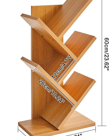 YMYNY 4 Tier Tree Bookshelf, Small Bookcase, Modern Wood Book Storage Rack, Freestanding Book shelf for Books/Movies/CDs, Narrow Display Rack for Living Room, Home Office, Natural UHBC014N - LeafyLoom