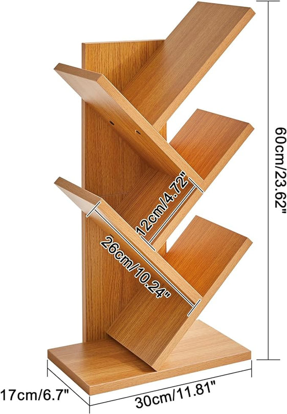 YMYNY 4 Tier Tree Bookshelf, Small Bookcase, Modern Wood Book Storage Rack, Freestanding Book shelf for Books/Movies/CDs, Narrow Display Rack for Living Room, Home Office, Natural UHBC014N - LeafyLoom