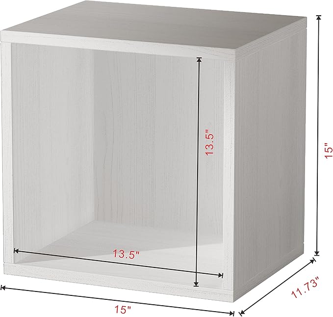 Magic DIY Cube Storage Organizer -Cube Storage Shelf -Wood Storage Cubes -Stackable Cubes Perfect for Books Clothes Toy(Pure White-Washed, General Cube) - LeafyLoom