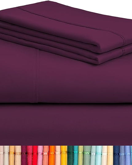 LuxClub Twin Sheets - Soft Twin Bed Sheets for Boys and Girls, 4 PC Deep Pockets 18" Eco Friendly Wrinkle Free Kids Fitted Sheets Machine Washable Hotel Bedding Silky Soft- Eggplant Twin - LeafyLoom