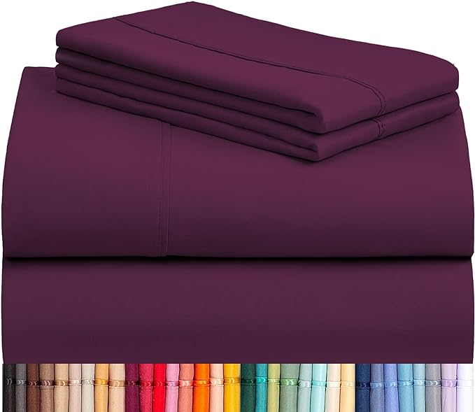 LuxClub Twin Sheets - Soft Twin Bed Sheets for Boys and Girls, 4 PC Deep Pockets 18" Eco Friendly Wrinkle Free Kids Fitted Sheets Machine Washable Hotel Bedding Silky Soft- Eggplant Twin - LeafyLoom