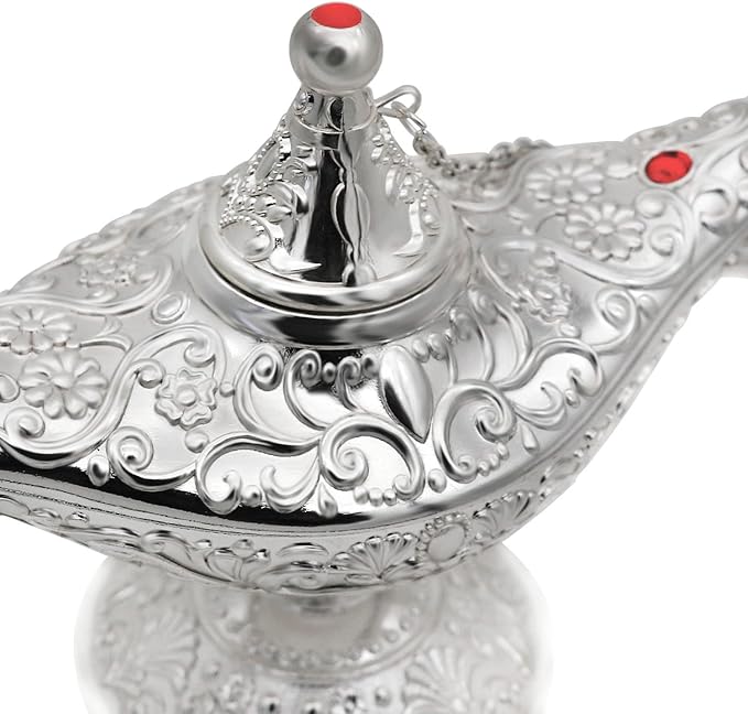 Classic Vintage Collectable Rare Legend Aladdin Magic Genie Costume Lamp Home Table Decoration & Gift, Silver - LeafyLoom