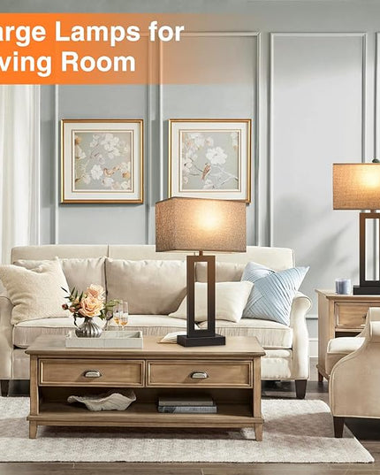 22" Tall Living Room Lamps for Night Stands - Touch Bedside Lamp with USB C+A, 3 Way Dimmable bedroom Lamps for End Tables Set of 2, Modern Night Stand Lamps for Bed Side(Grey&Black) - LeafyLoom