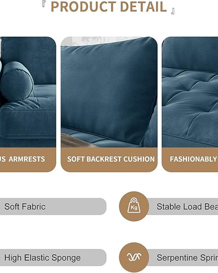 Velvet Furniture for Small Spaces, Mid-Century Modern Loveseats for Living Room, Love Seat Couch Sofas, 70 Inches, Prussian Blue - LeafyLoom