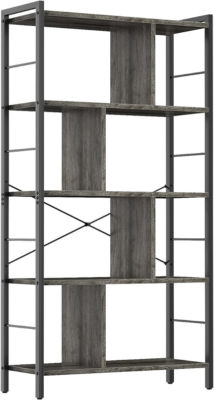 armocity Bookshelf, 5 Tier Tall Modern Bookcase Wood Metal Frame Standing Book Shelf, Display Bookshelves Storage Organizer for Bedroom Living Room Home Office, Grey - LeafyLoom