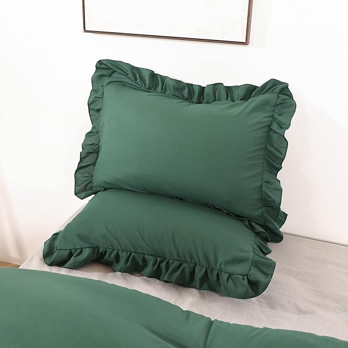 JANZAA King Size Comforter Set Emerald Comforter Set 3PCS (1 Ruffled Comforter Set and 2 Pillowcases) Fluffy Comforter Set Vintage Farmhouse Shabby Chic Bedding Soft All Season - LeafyLoom