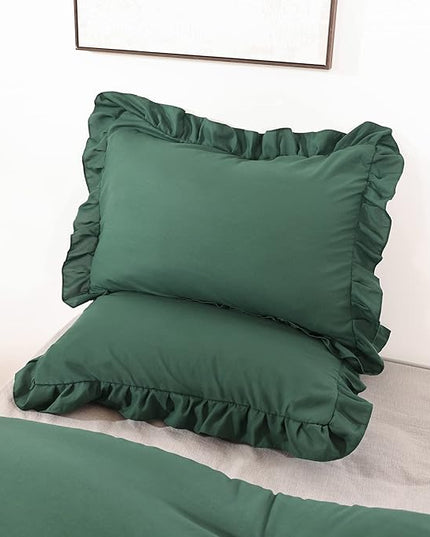 JANZAA Twin Comforter Set Emerald Comforter Set 2PCS (1 Ruffled Comforter Set and 1Pillow case) Fluffy Comforter Set Vintage Farmhouse Shabby Chic Bedding Soft All Season - LeafyLoom