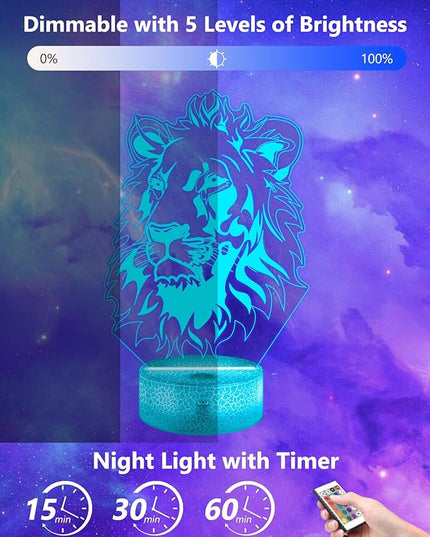 FULLOSUN Lion Gift, Kids Lion Night Light (with Remote Control), 3D Illumination Lights Boys Gift 16 Colors Changeable Kids Room Lighting Creative Decoration... (Lion) - LeafyLoom