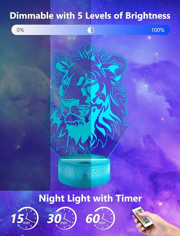 FULLOSUN Lion Gift, Kids Lion Night Light (with Remote Control), 3D Illumination Lights Boys Gift 16 Colors Changeable Kids Room Lighting Creative Decoration... (Lion) - LeafyLoom