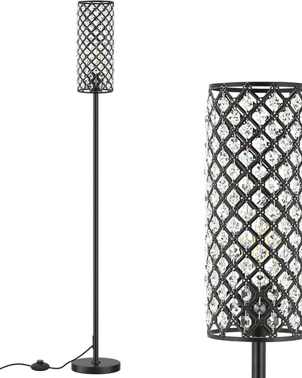 Acaxin Crystal Floor Lamp for Bedroom Black, Living Room Floor Lamps with Bulb, Modern Tall Lamp for Bedroom, Glam Standing Light for Girls Bedroom, Minimalism Pole Corner Lamp for Office, Dorm Hotel - LeafyLoom