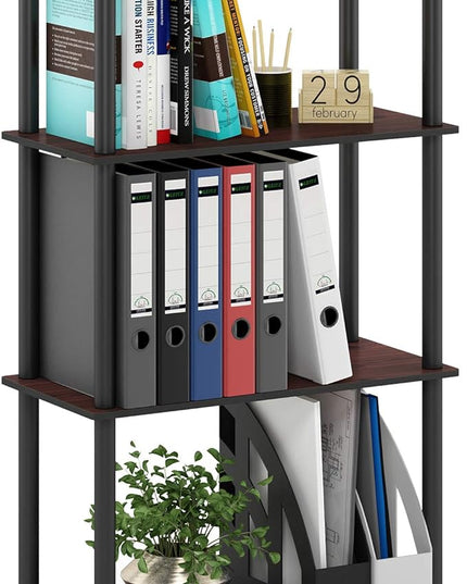Furinno Turn-N-Tube 4-Tier Multipurpose Shelf Display Rack, Round Tubes, Dark Cherry/Black - LeafyLoom