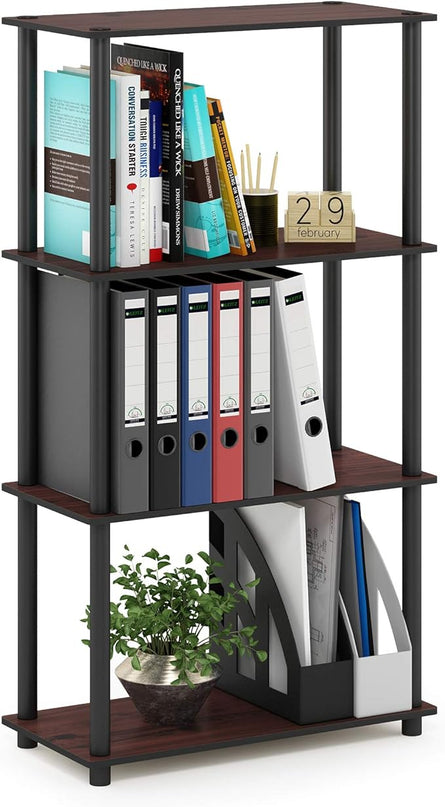 Furinno Turn-N-Tube 4-Tier Multipurpose Shelf Display Rack, Round Tubes, Dark Cherry/Black - LeafyLoom