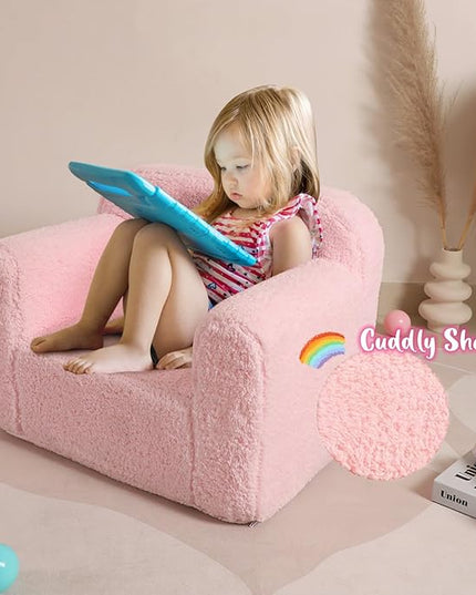 Kids Snuggly-Soft Sherpa Chair, Cuddly Toddler Foam Chair for Boys and Girls, Pink - LeafyLoom