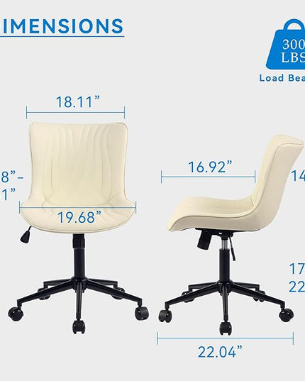 YOUNIKE Office Chair, Armless Desk Chair with Wheels, Home Office Computer Task Chairs, Modern Faux Leather Padded Vanity Chair, Adjustable Swivel Rocking Office Chair with Back, Beige - LeafyLoom