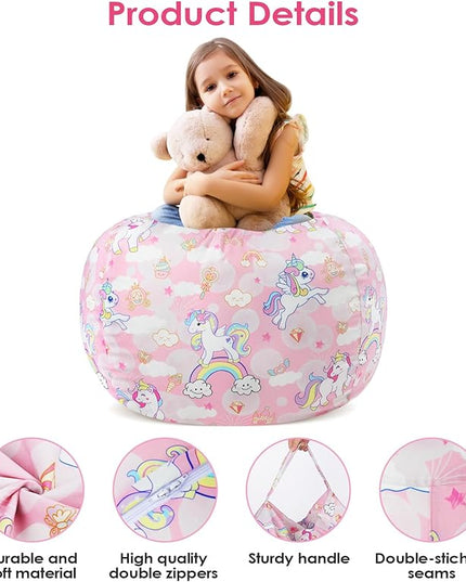 Bean Bag Chair for Kids Stuffed Animal Storage Beanbag Chairs,Toddler Toy Storage Organizer for Girls and Boys,Large 32'' Cover Only（No Filling - LeafyLoom